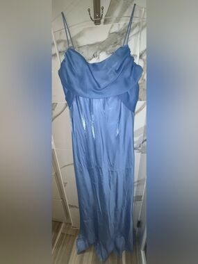 Elegant Blue Draped Evening Dress